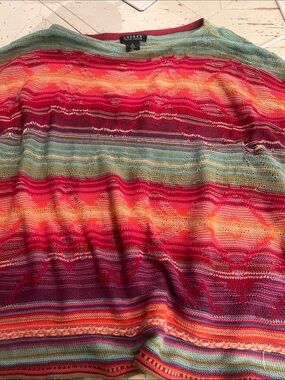 Lauren Ralph Lauren Vibrant Western Multicolor Striped Pancho sweater XL